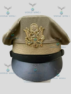 WWII US Army Officers Crusher Service Khaki Visor Cap – Military Style Pilot Hat – Khaki Army Color