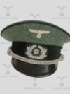 German Army Officer Visor Cap – Military Field Grey – Grass Green Piping – Reproduction Military Style Peaked Cap
