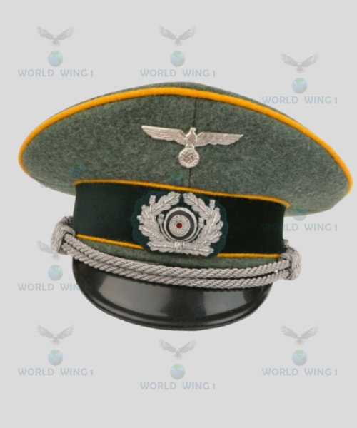German Army Officer Visor Cap – Military Field Grey – Golden Yellow Piping – Reproduction Military Style Peaked Cap