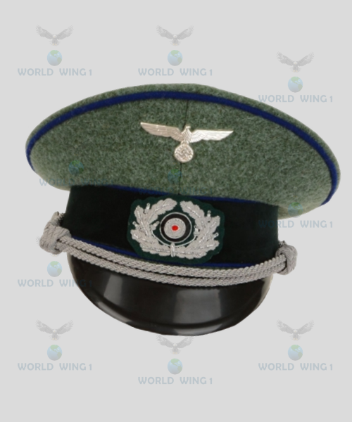 German Army Officer Visor Cap – Military Field Grey – Cornflower Blue Piping – Reproduction Peaked Cap