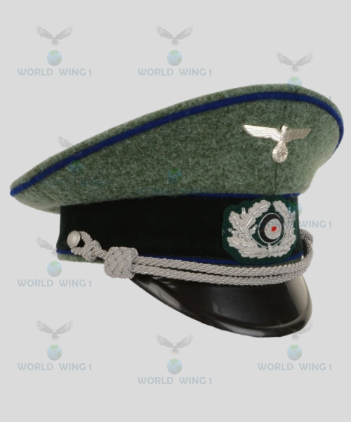 German Army Officer Visor Cap – Military Field Grey – Cornflower Blue Piping – Reproduction Peaked Cap - Image 2
