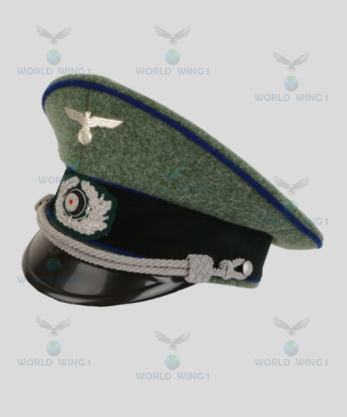 German Army Officer Visor Cap – Military Field Grey – Cornflower Blue Piping – Reproduction Peaked Cap - Image 3
