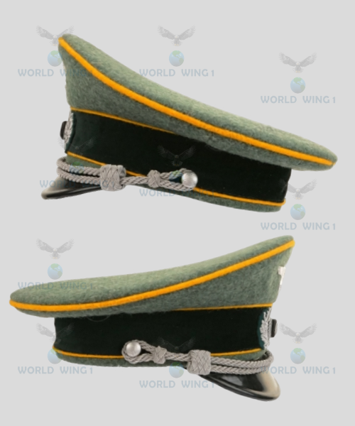German Army Officer Visor Cap – Military Field Grey – Golden Yellow Piping – Reproduction Military Style Peaked Cap - Image 4